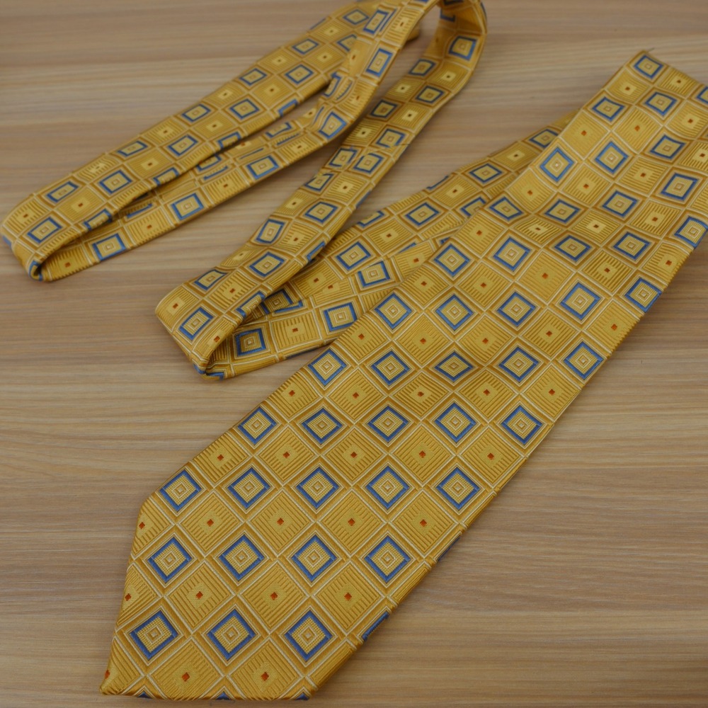 Gold Silk Tie Mens Yellow Geometric Neat 90s Power Dress Jacquard Bright EAGLE